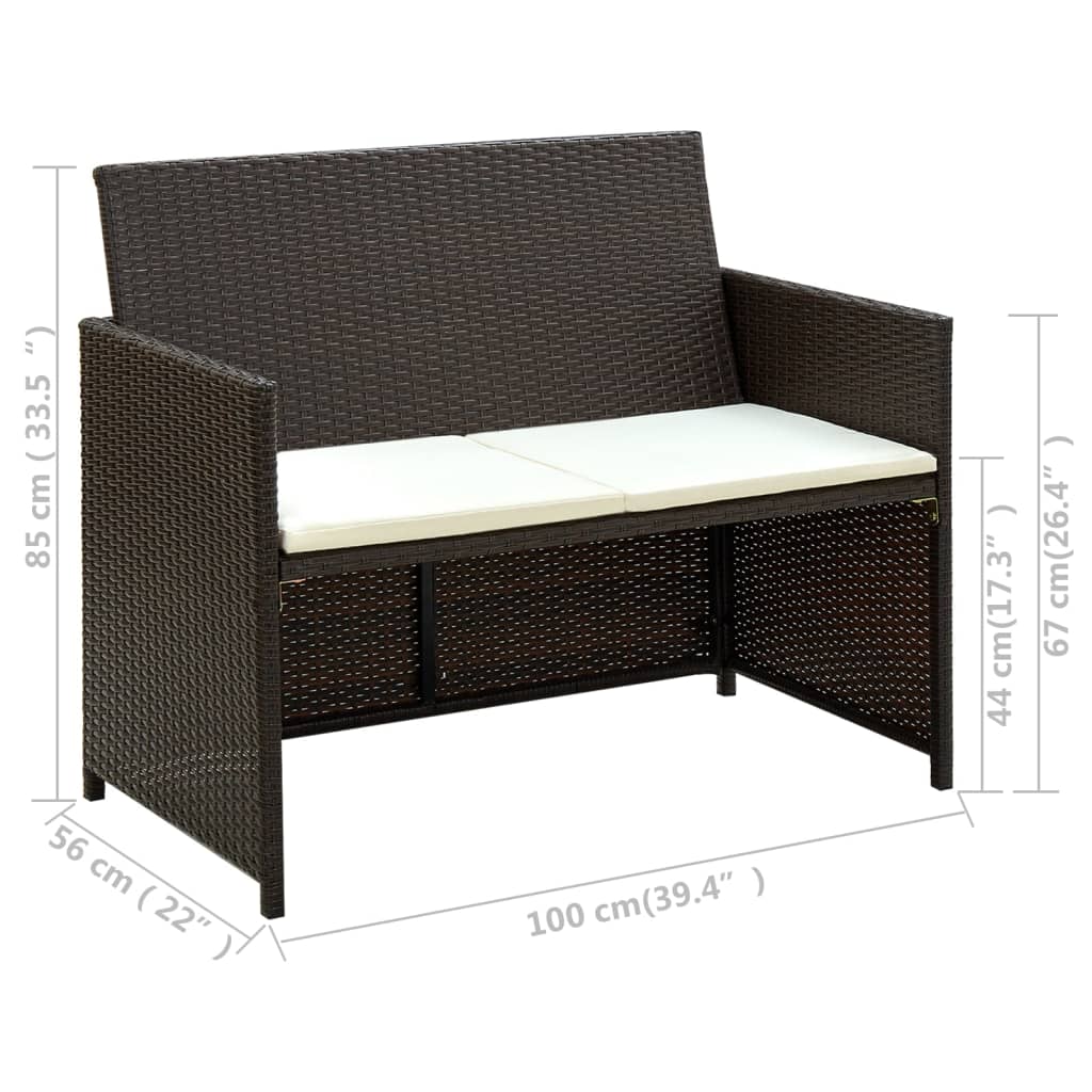 2-Sitzer-Gartensofa mit Polstern Braun Poly Rattan