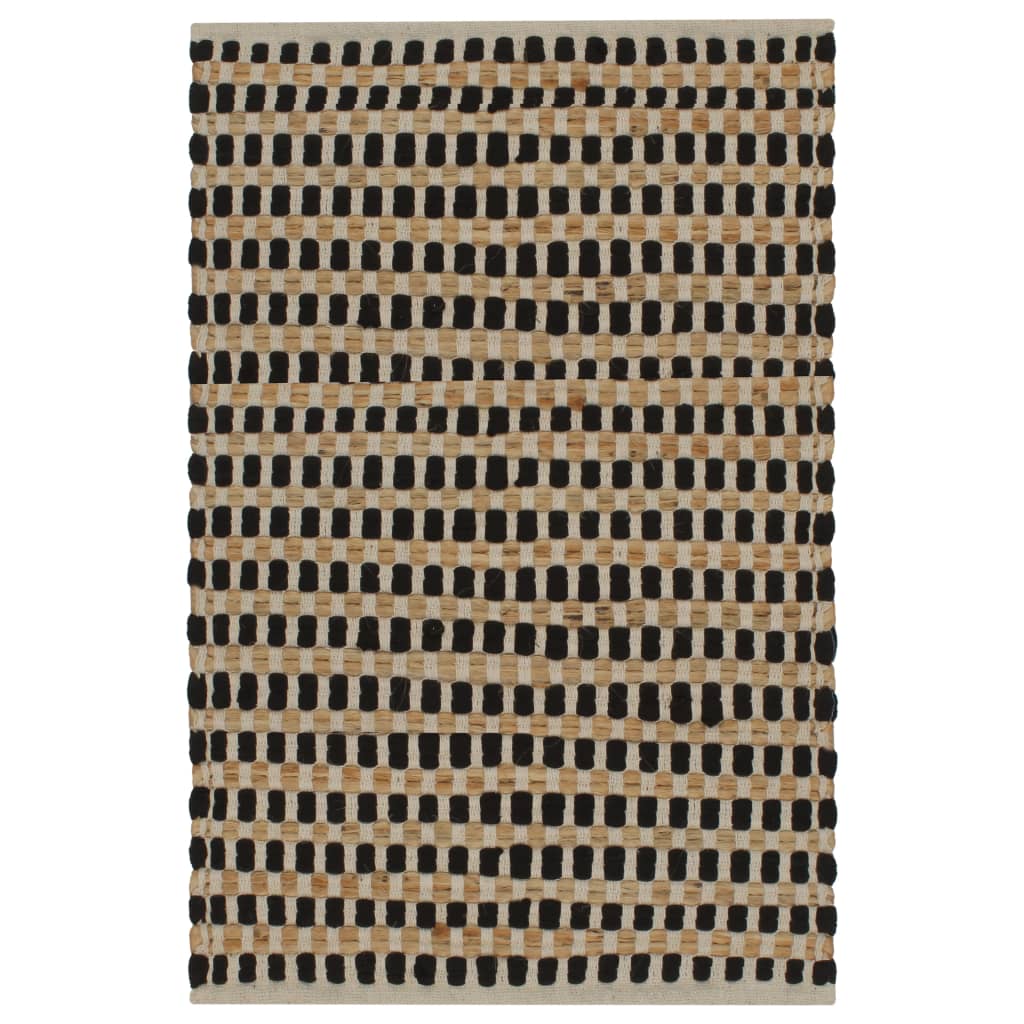 Handgewebtes Badematten-Set Jute Stoff Natur und Schwarz