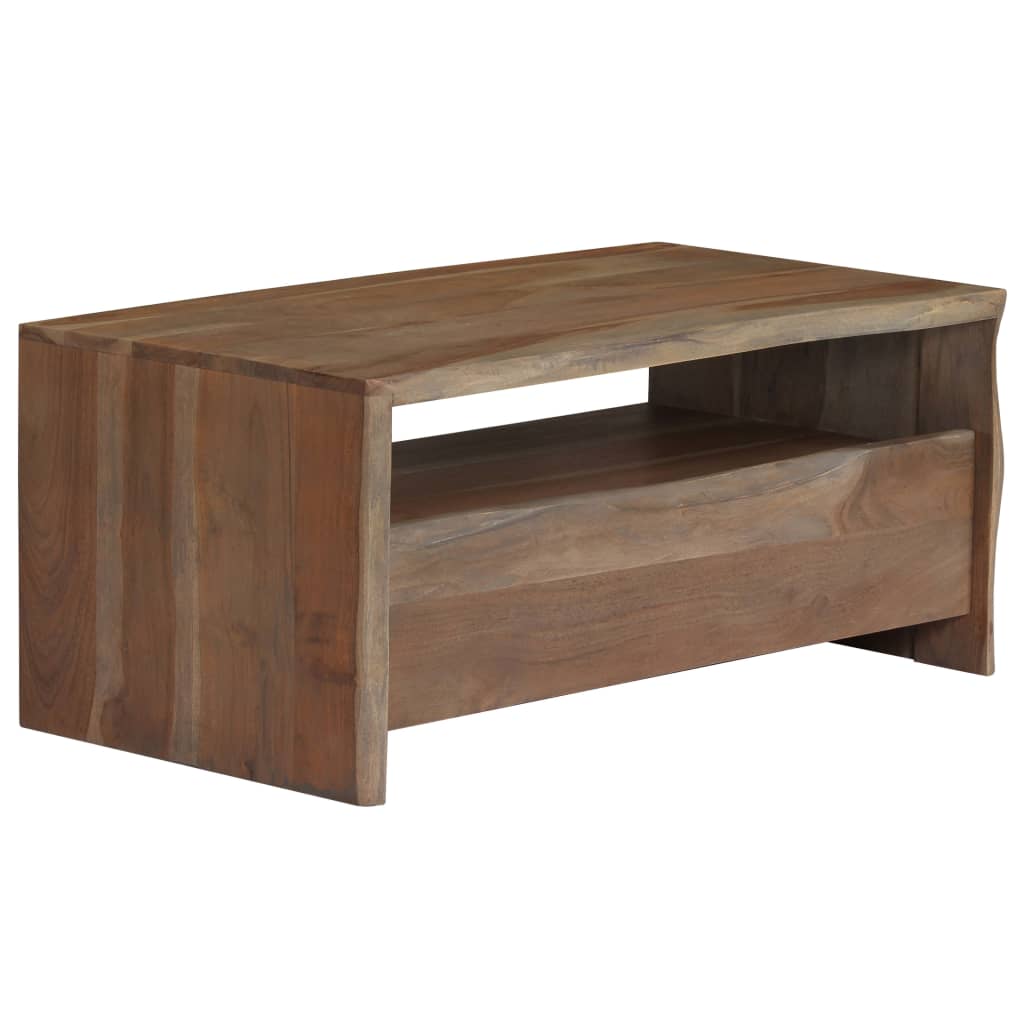 Table basse en bois d'acacia massif bords naturels 90x50x40 cm gris