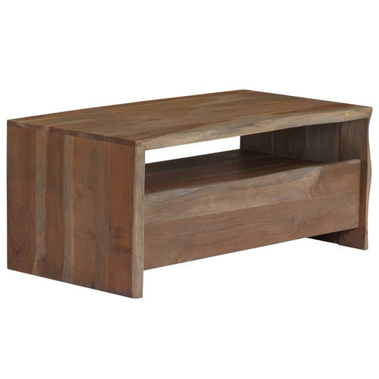 Table basse en bois d'acacia massif bords naturels 90x50x40 cm gris