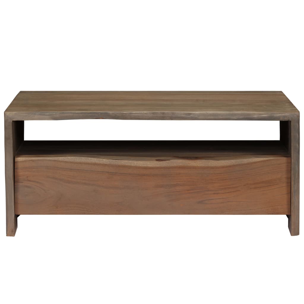 Table basse en bois d'acacia massif bords naturels 90x50x40 cm gris