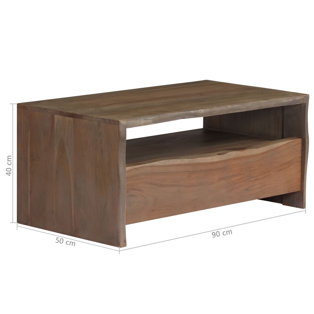 Table basse en bois d'acacia massif bords naturels 90x50x40 cm gris
