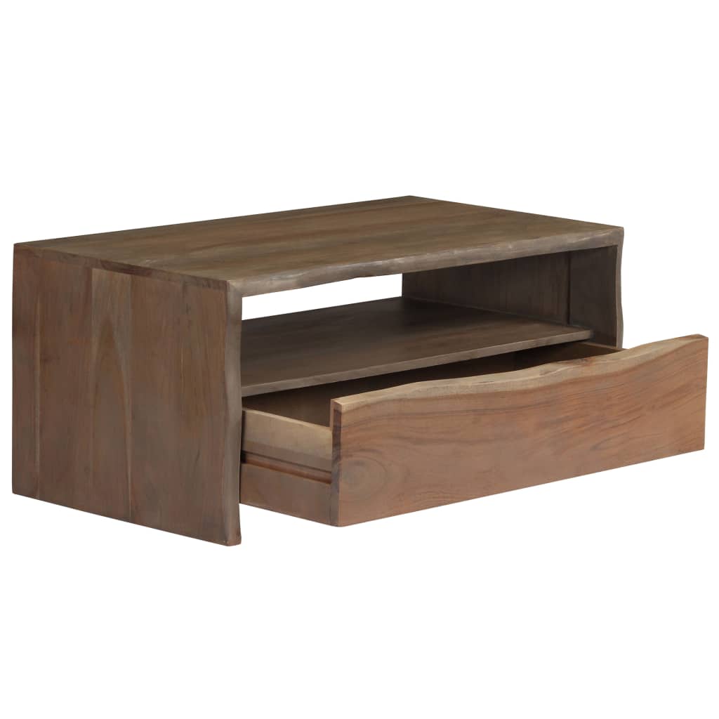 Table basse en bois d'acacia massif bords naturels 90x50x40 cm gris