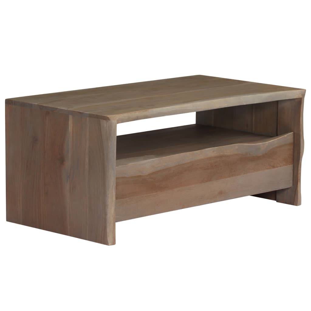 Table basse en bois d'acacia massif bords naturels 90x50x40 cm gris