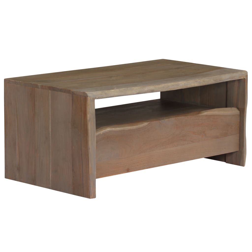 Table basse en bois d'acacia massif bords naturels 90x50x40 cm gris