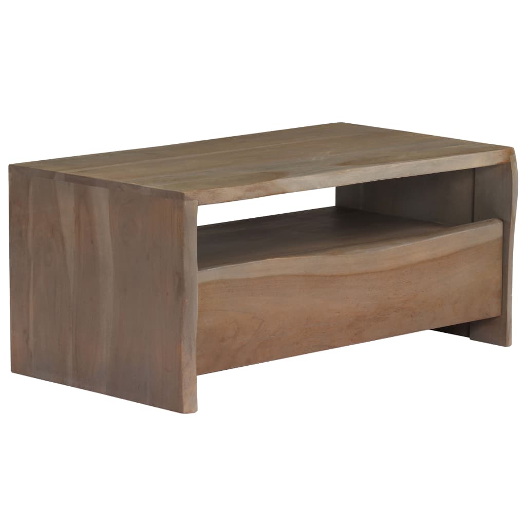 Table basse en bois d'acacia massif bords naturels 90x50x40 cm gris