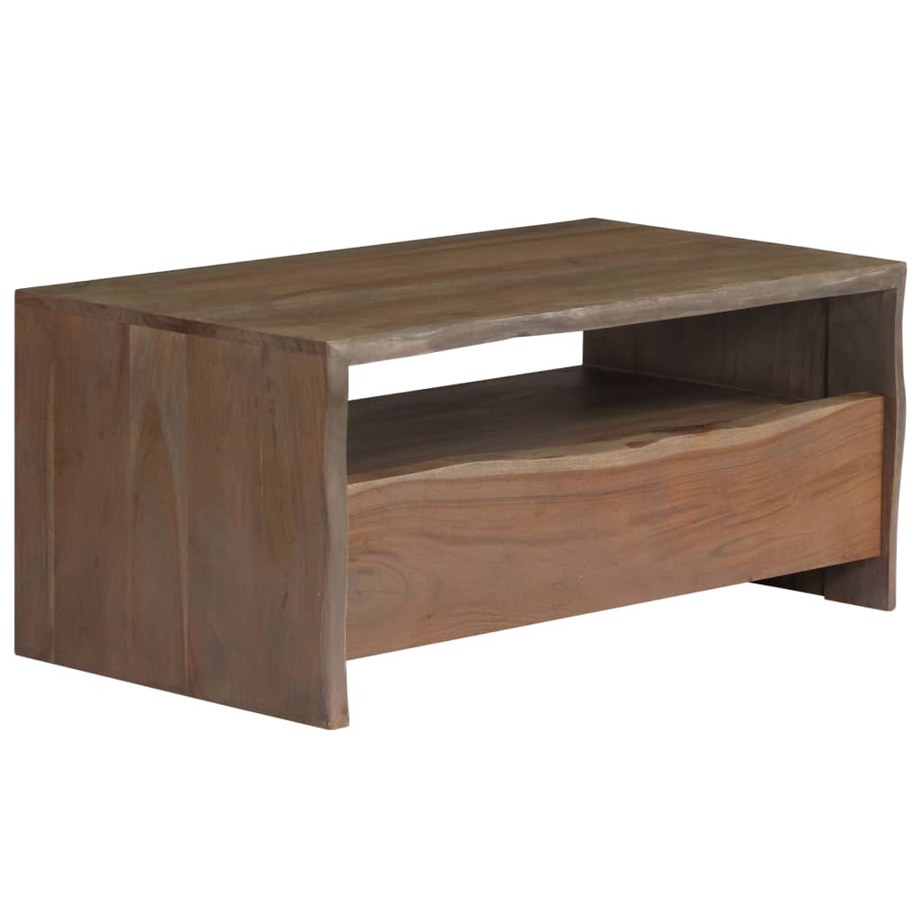 Table basse en bois d'acacia massif bords naturels 90x50x40 cm gris