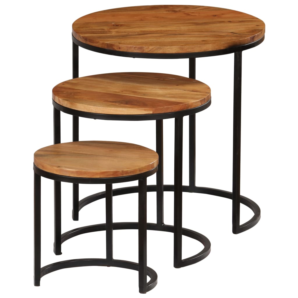 Couchtisch-Set 3-teilig Akazienholz Massiv