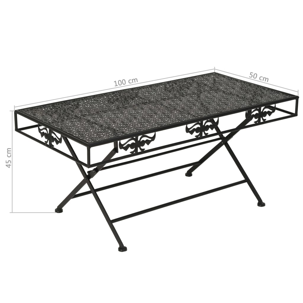 Table basse pliante style vintage en métal 100x50x45 cm noire