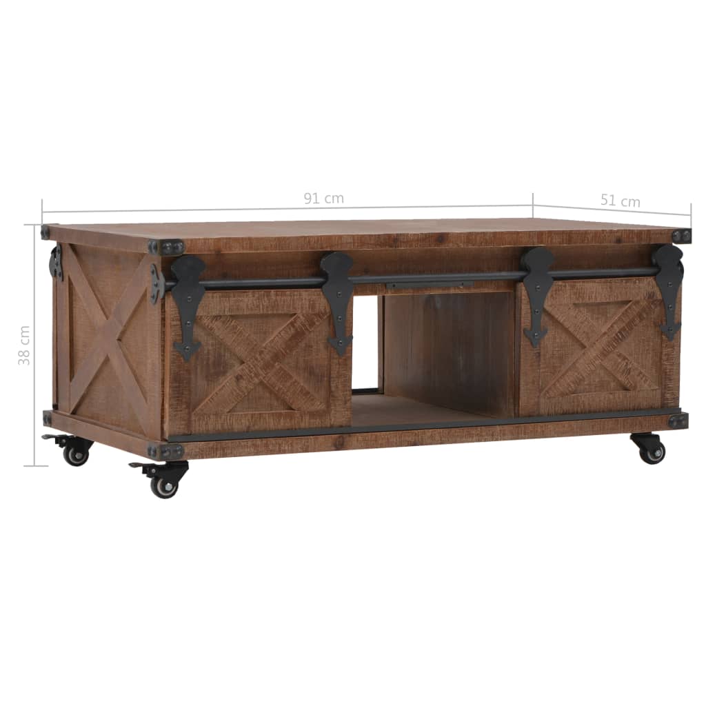 Table basse en bois de sapin massif 91x51x38 cm marron