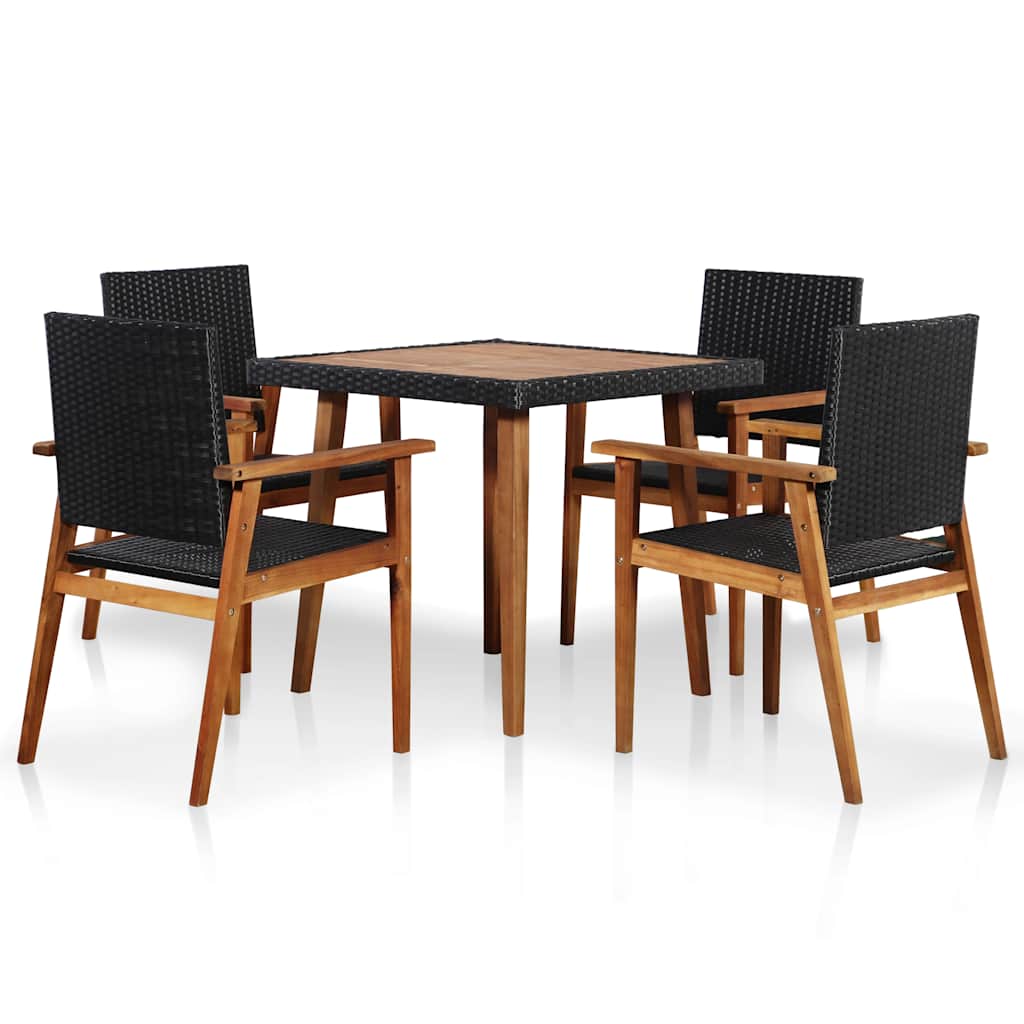5-tlg. Garten-Essgruppe Poly Rattan Schwarz und Braun