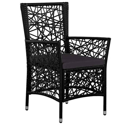 7-tlg. Garten-Essgruppe Poly Rattan Schwarz