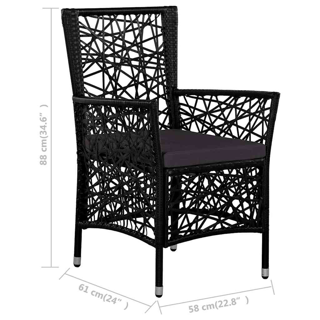 7-tlg. Garten-Essgruppe Poly Rattan Schwarz