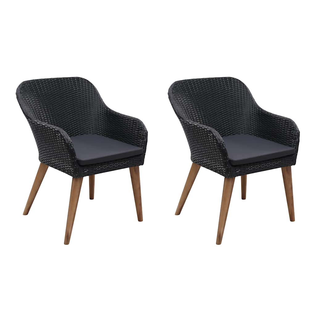 Gartenstühle mit Polstern 2 Stk. Poly Rattan Schwarz
