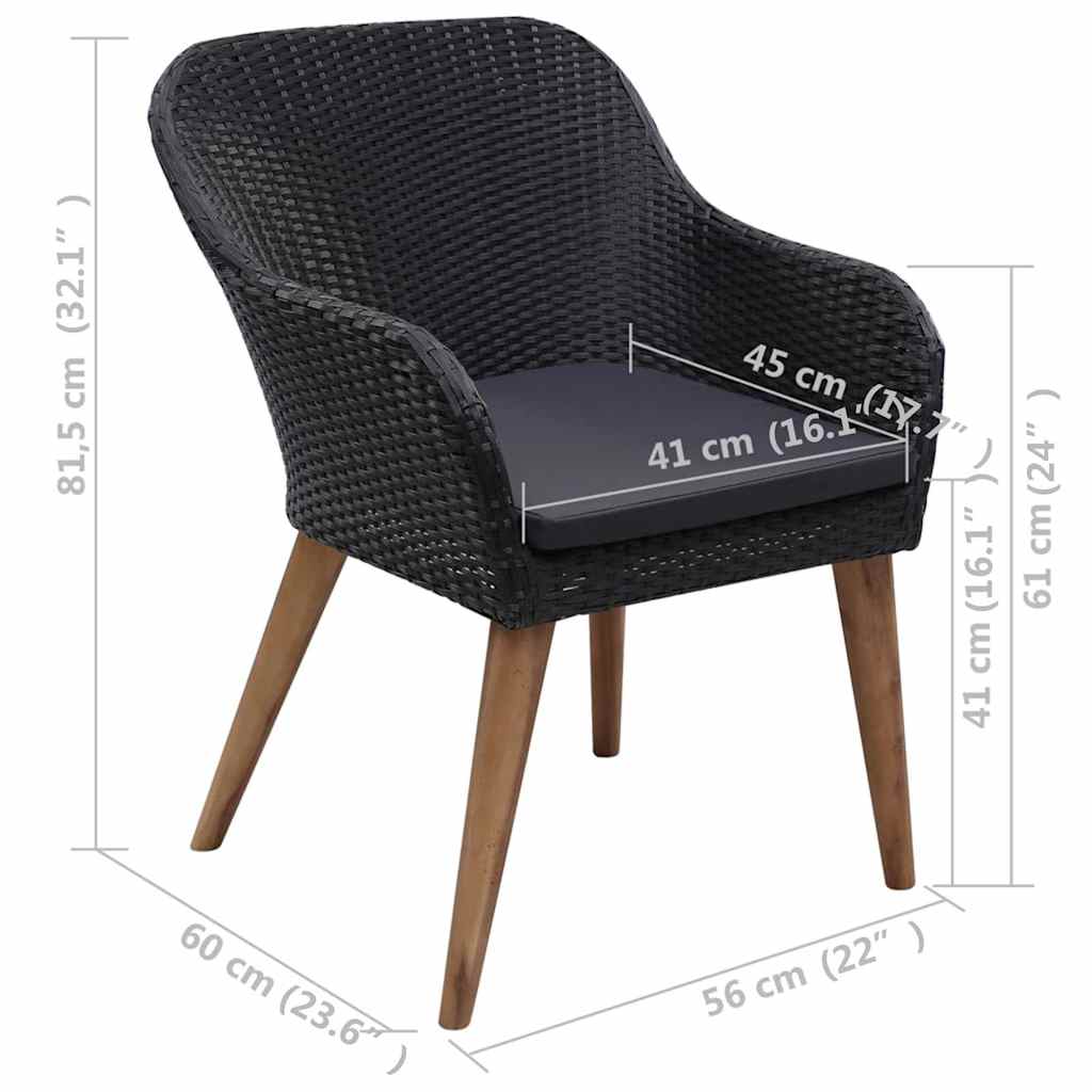 Gartenstühle mit Polstern 2 Stk. Poly Rattan Schwarz