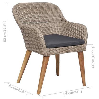 Gartenstühle mit Polstern 2 Stk. Poly Rattan Braun