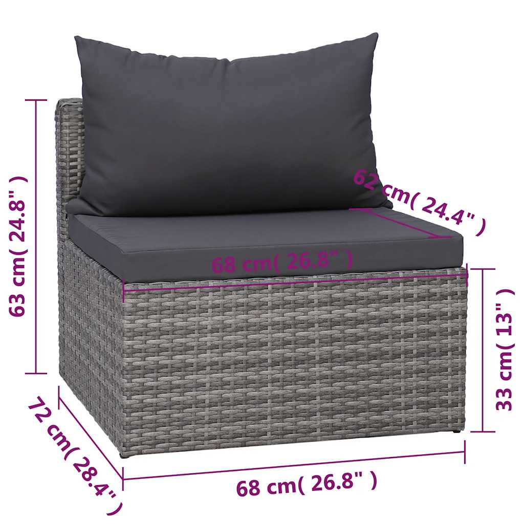 7-tlg. Garten-Sofagarnitur mit Polster&Kissen Poly Rattan Grau