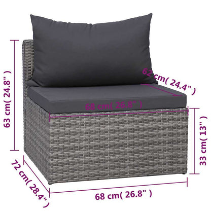 7-tlg. Garten-Sofagarnitur mit Polster&Kissen Poly Rattan Grau