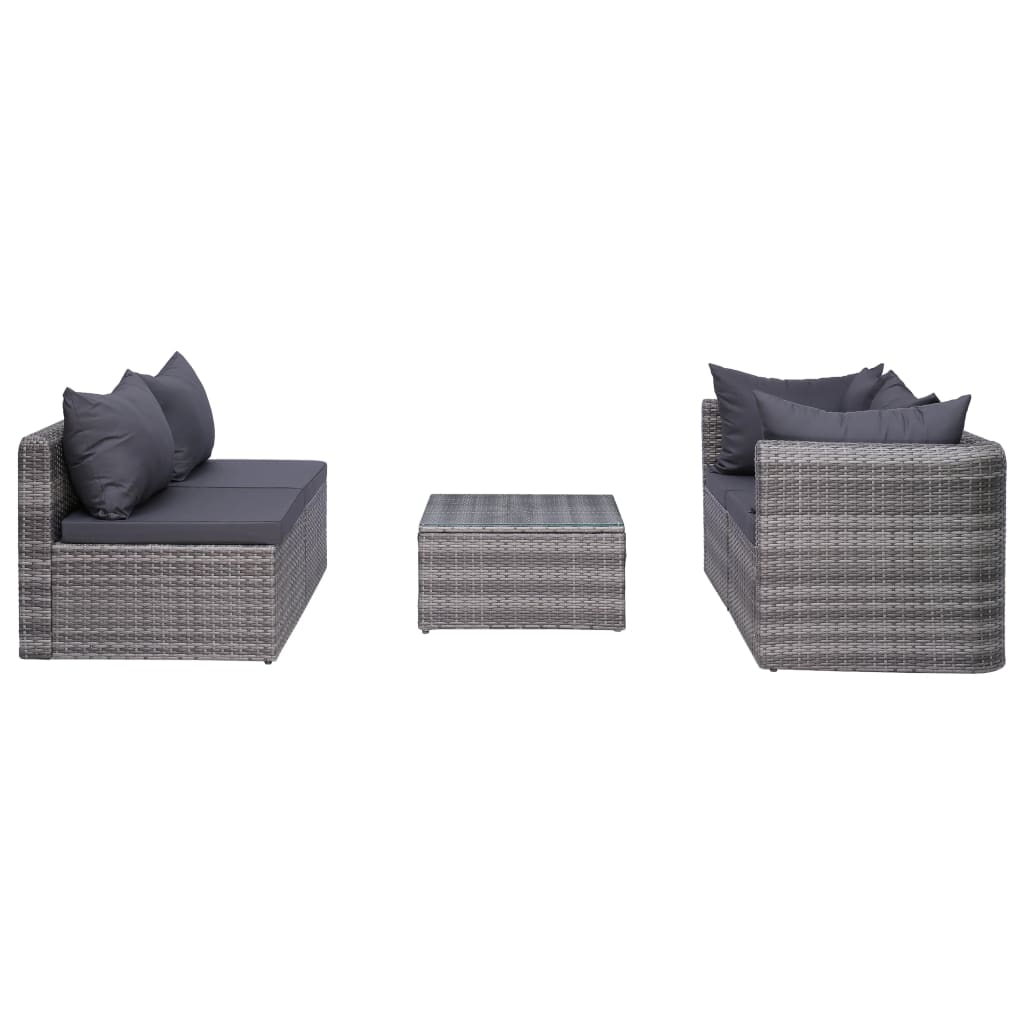 5-tlg. Garten-Sofagarnitur mit Polstern & Kissen Poly Rattan Grau