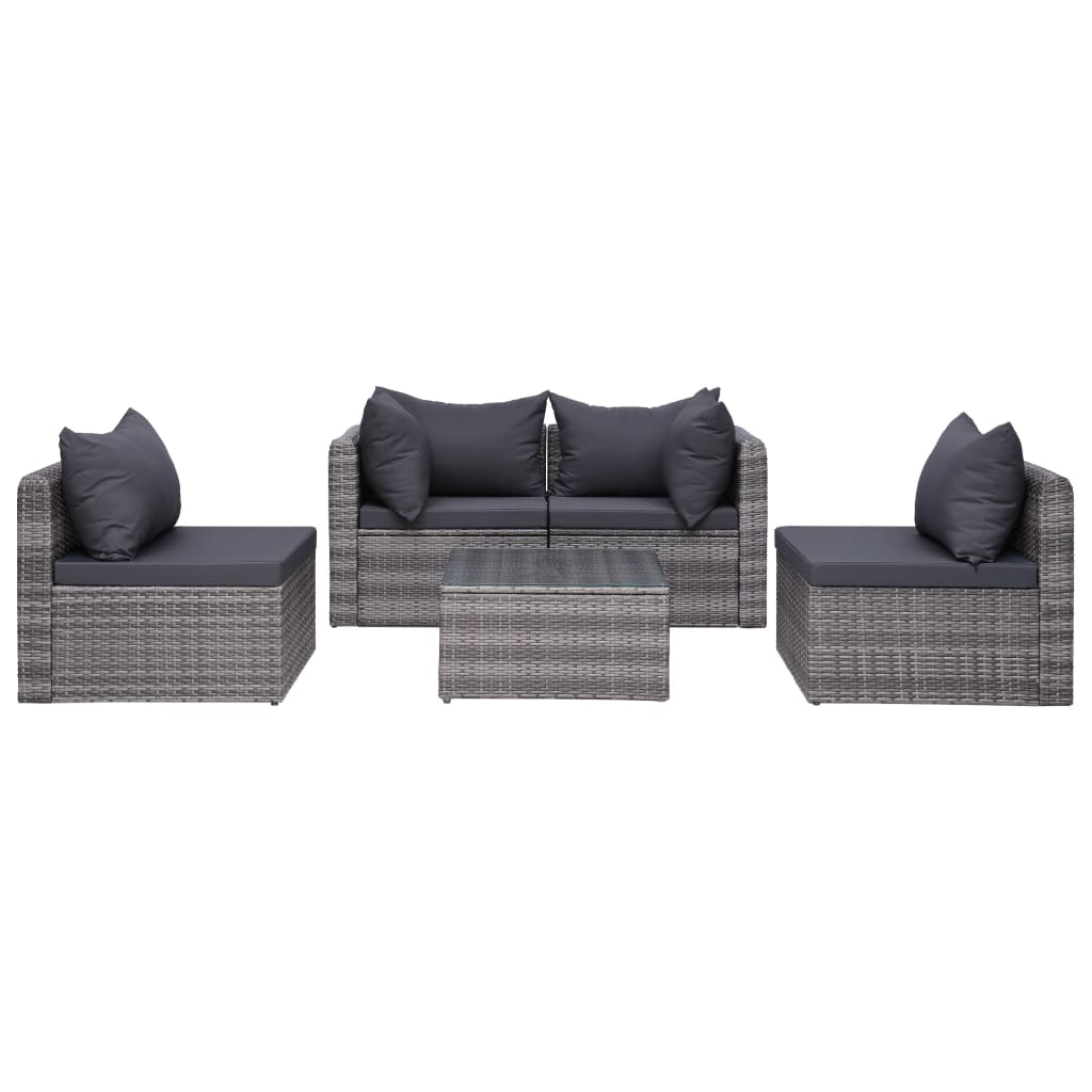 5-tlg. Garten-Sofagarnitur mit Polstern & Kissen Poly Rattan Grau