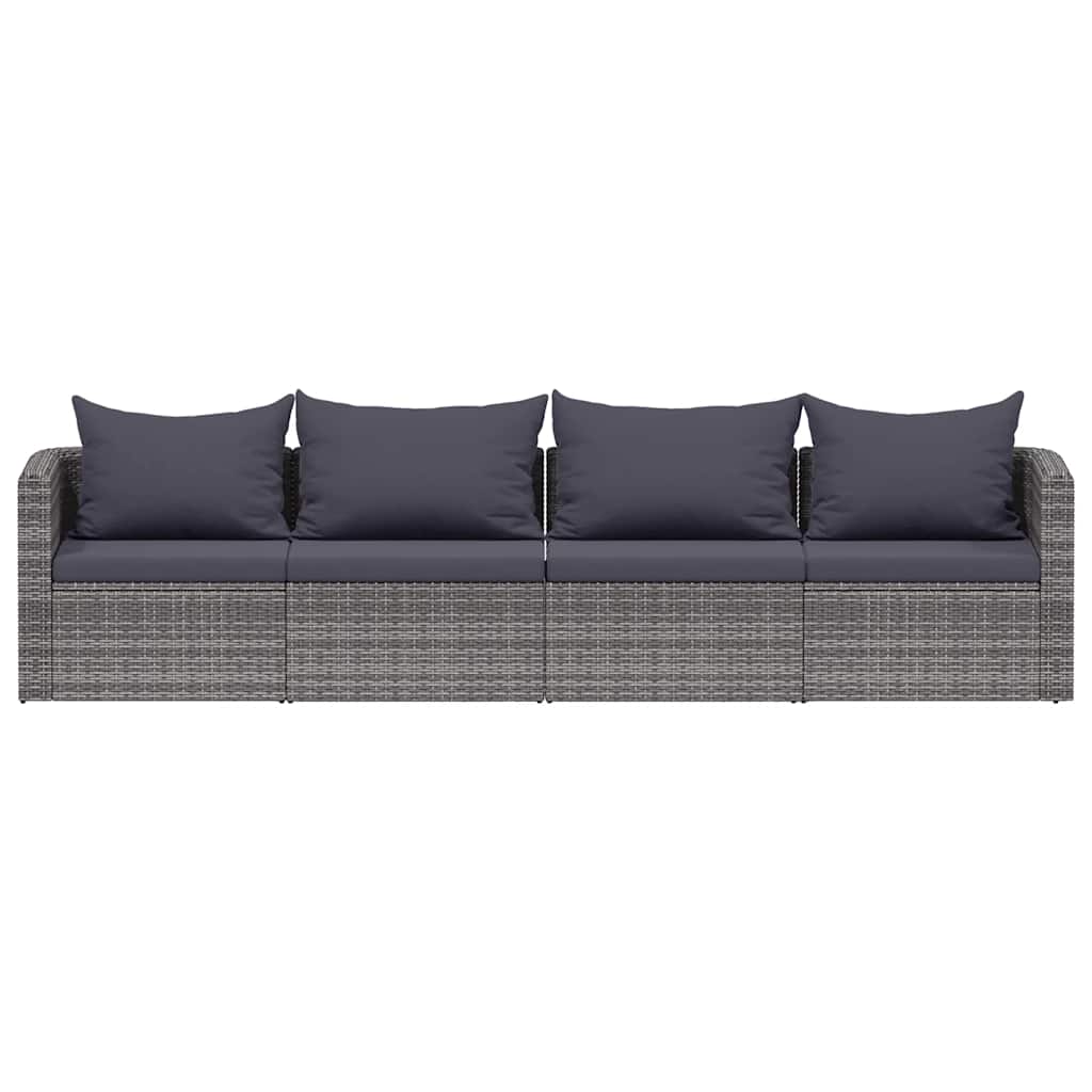 4-tlg. Garten-Sofagarnitur mit Kissen Grau Poly Rattan
