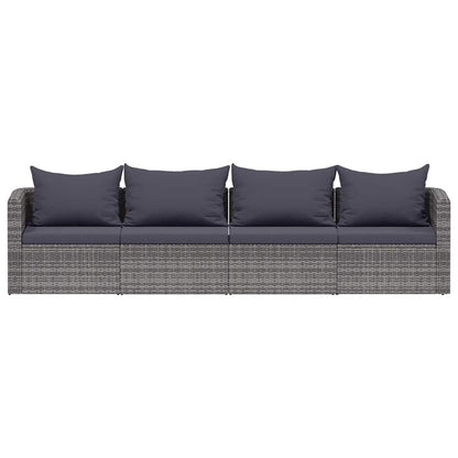 4-tlg. Garten-Sofagarnitur mit Kissen Grau Poly Rattan