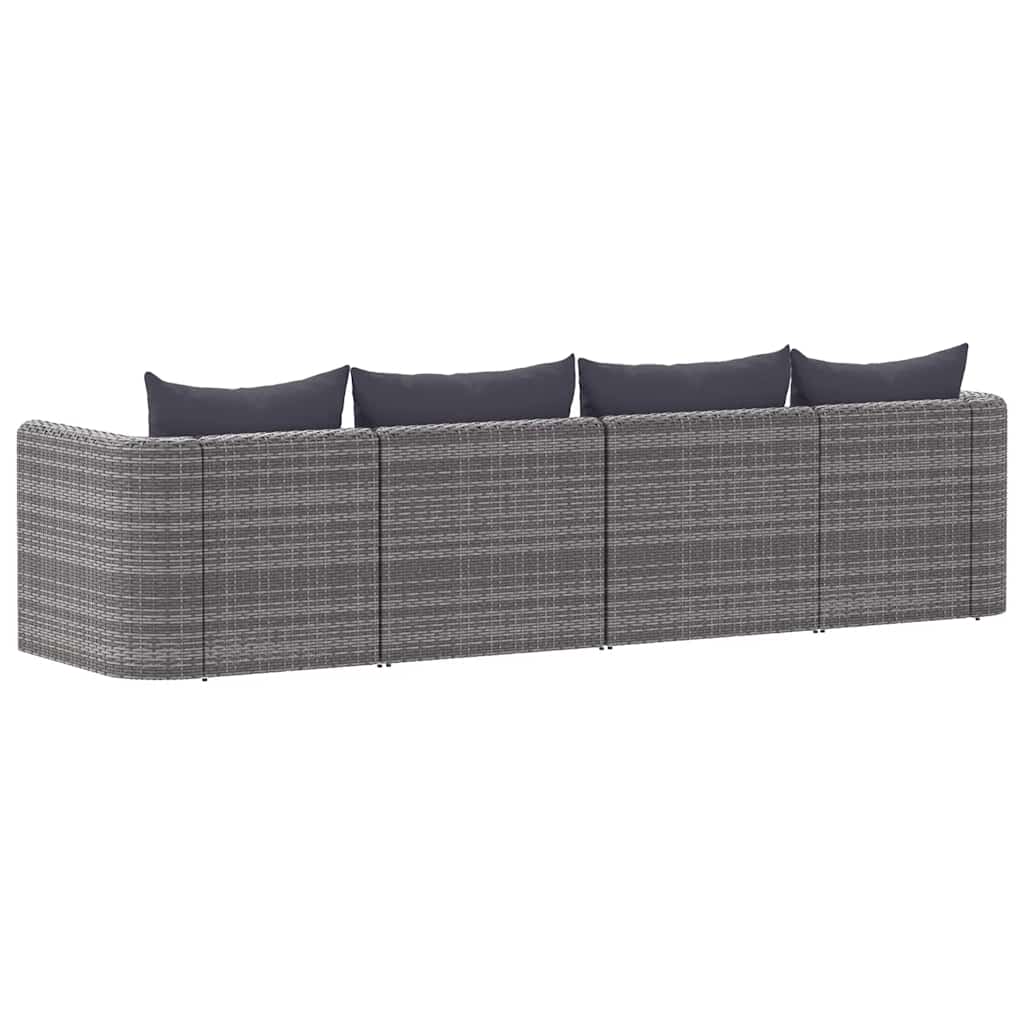 4-tlg. Garten-Sofagarnitur mit Kissen Grau Poly Rattan