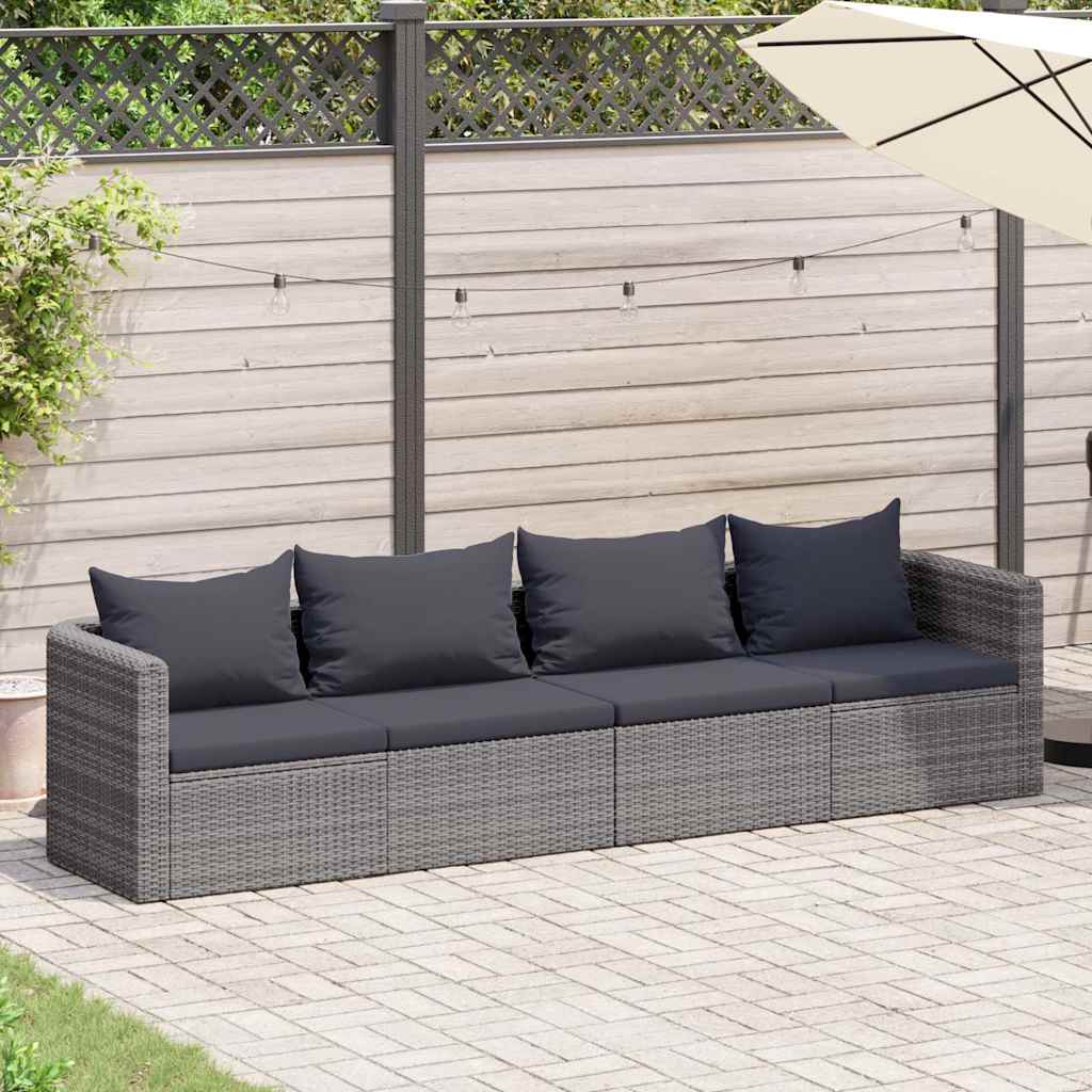 4-tlg. Garten-Sofagarnitur mit Kissen Grau Poly Rattan