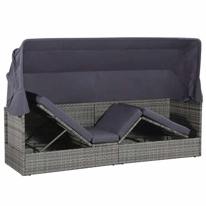 Gartenbett mit Baldachin Grau 205×62 cm Poly Rattan