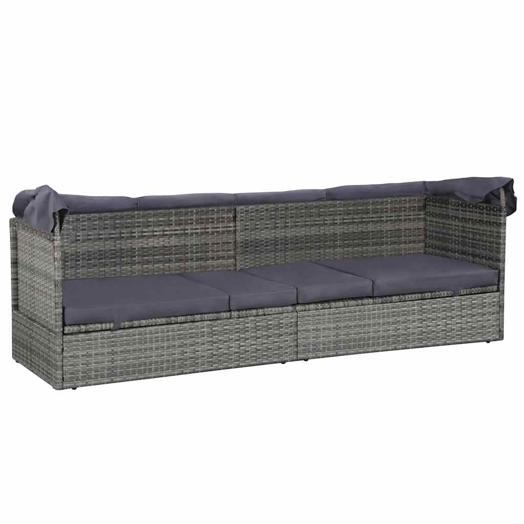 Gartenbett mit Baldachin Grau 205×62 cm Poly Rattan