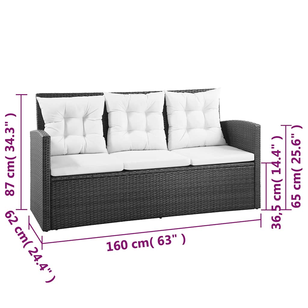 5-tlg. Garten-Lounge-Set mit Auflagen Poly Rattan Schwarz