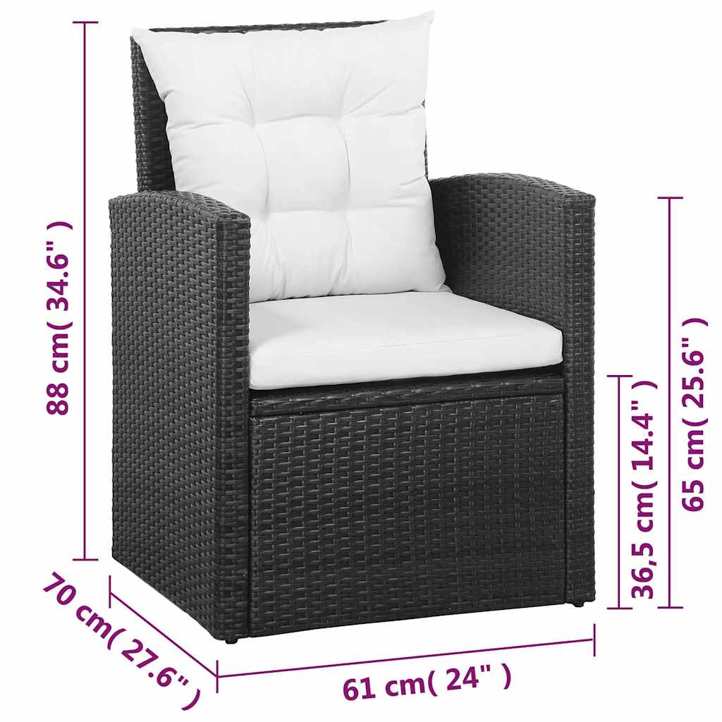 5-tlg. Garten-Lounge-Set mit Auflagen Poly Rattan Schwarz
