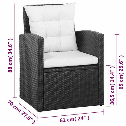 5-tlg. Garten-Lounge-Set mit Auflagen Poly Rattan Schwarz