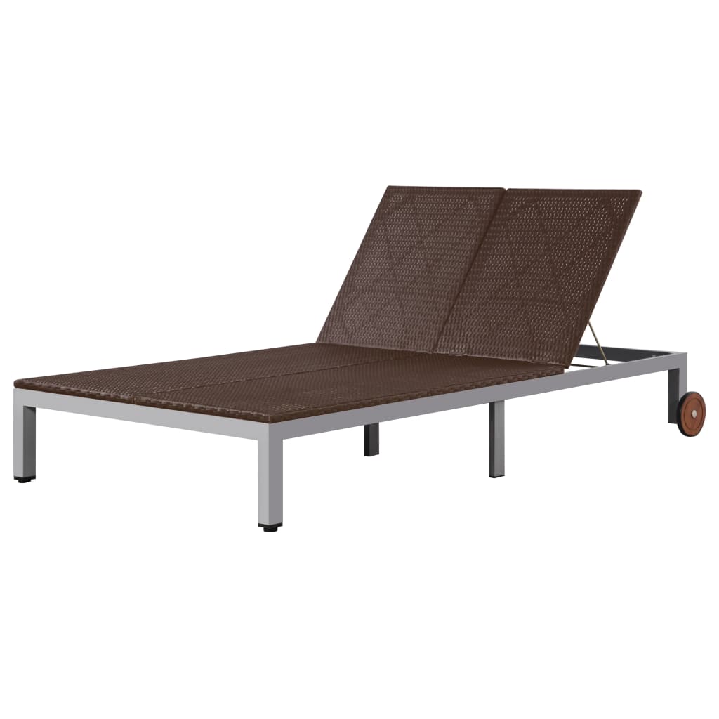 Chaise longue double à roulettes en résine tressée marron