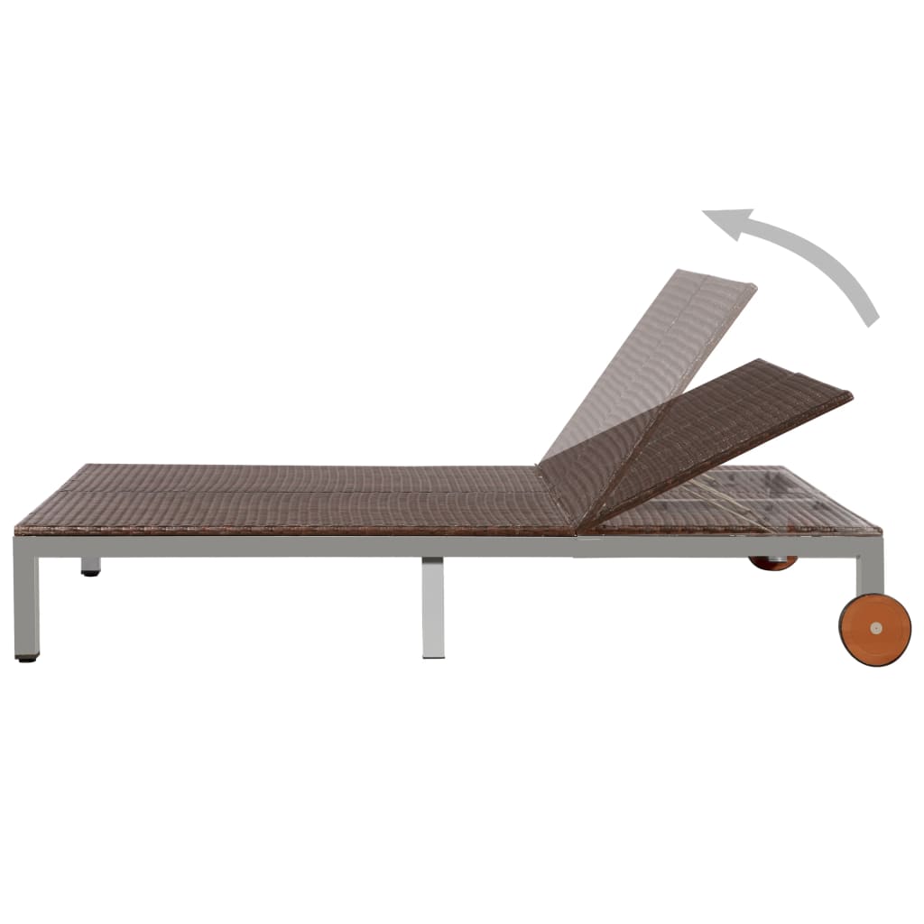 Chaise longue double à roulettes en résine tressée marron