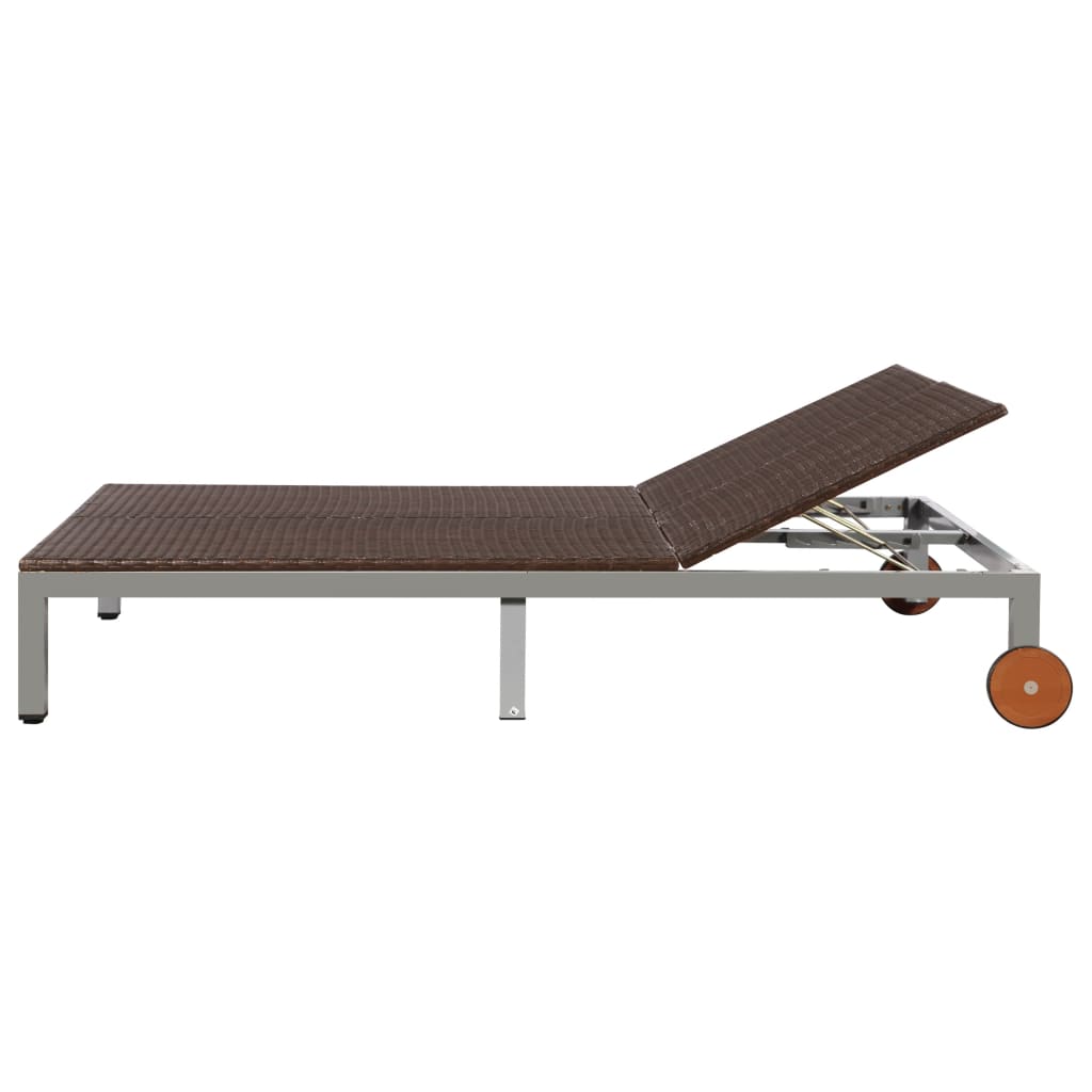 Chaise longue double à roulettes en résine tressée marron