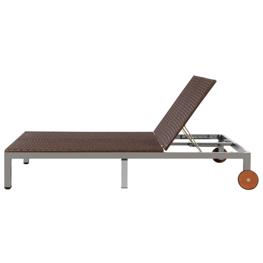 Chaise longue double à roulettes en résine tressée marron