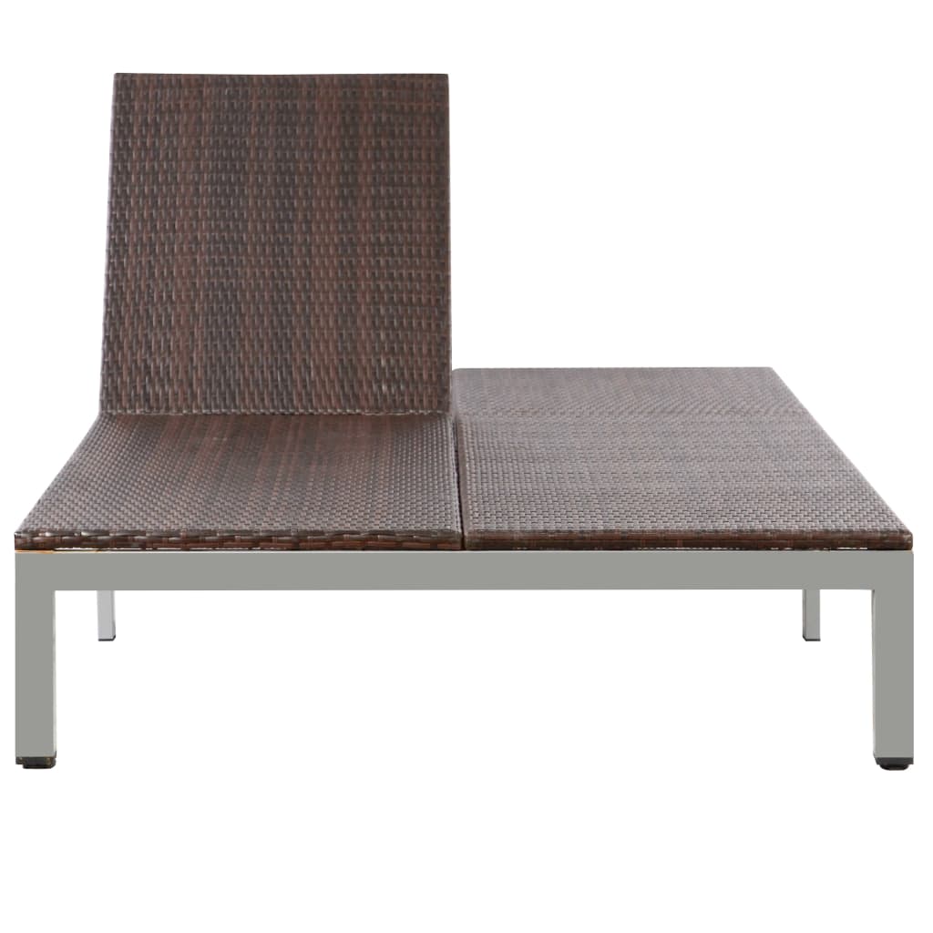 Chaise longue double à roulettes en résine tressée marron