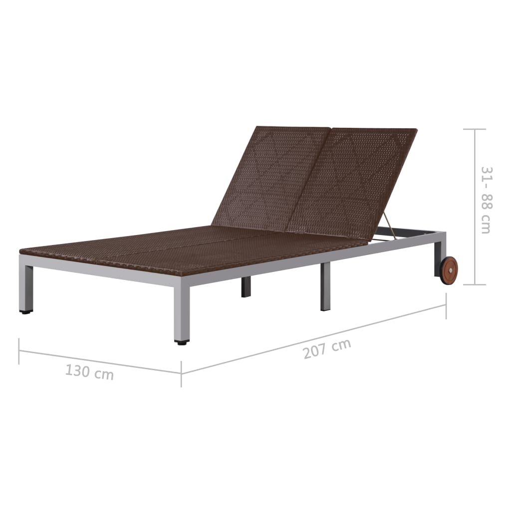 Chaise longue double à roulettes en résine tressée marron