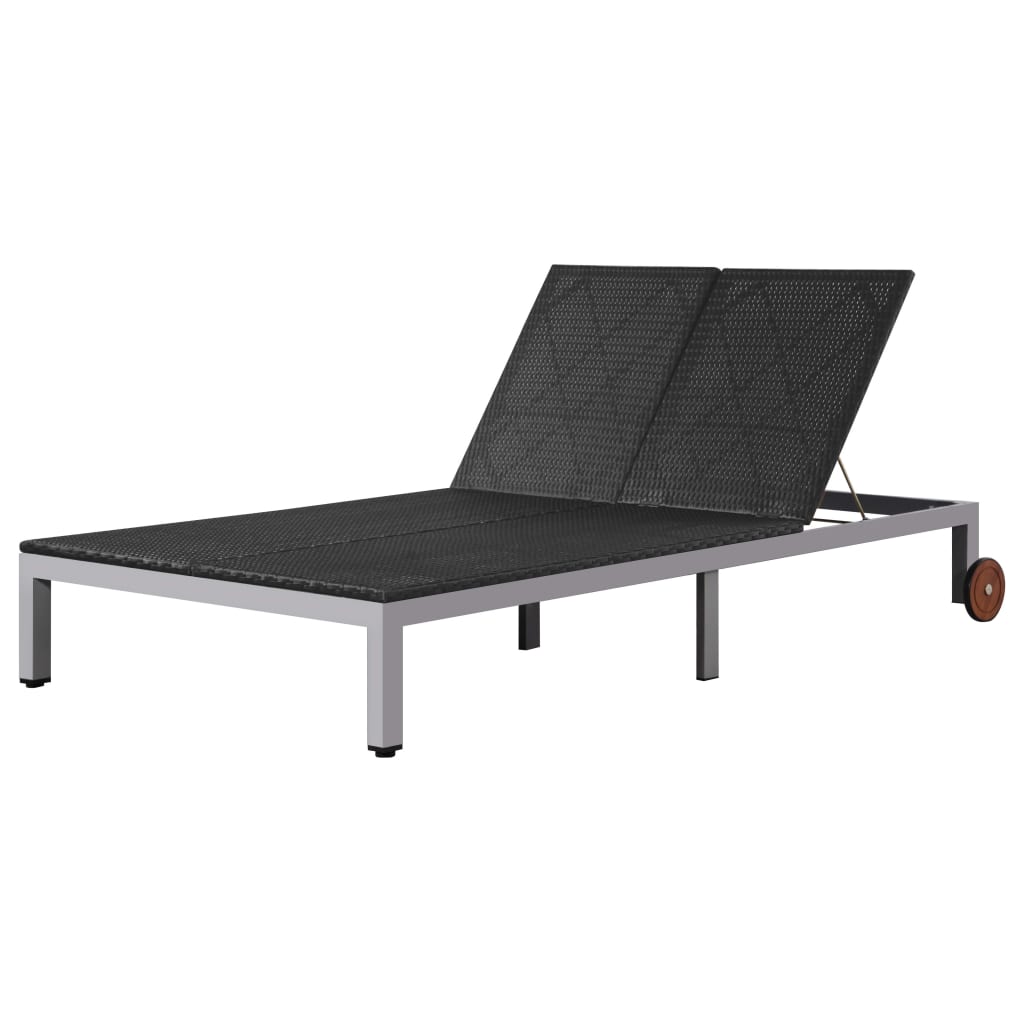 Doppel-Sonnenliege mit Rollen Poly Rattan Schwarz