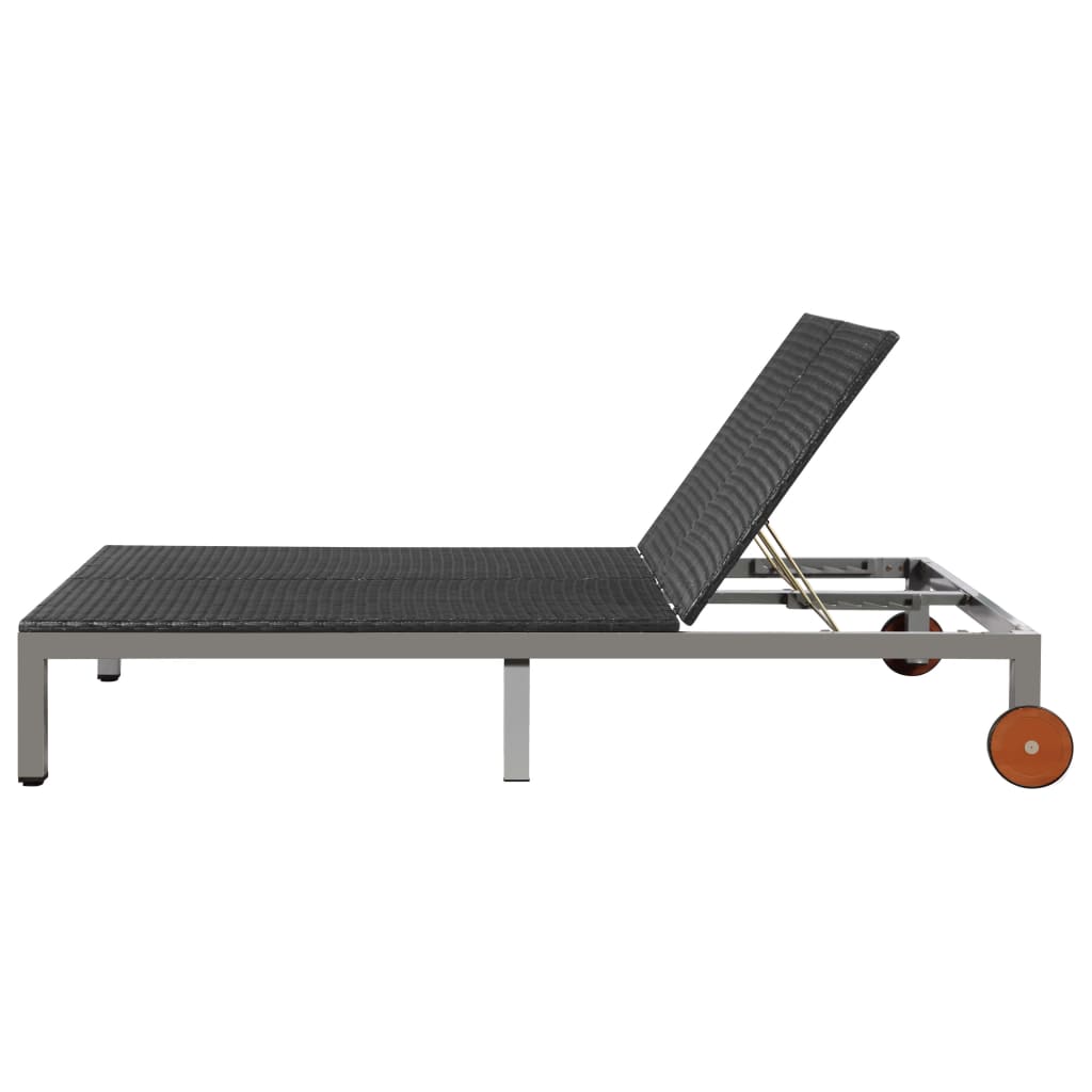 Doppel-Sonnenliege mit Rollen Poly Rattan Schwarz