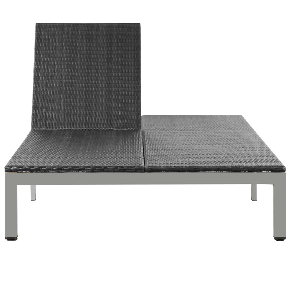 Doppel-Sonnenliege mit Rollen Poly Rattan Schwarz