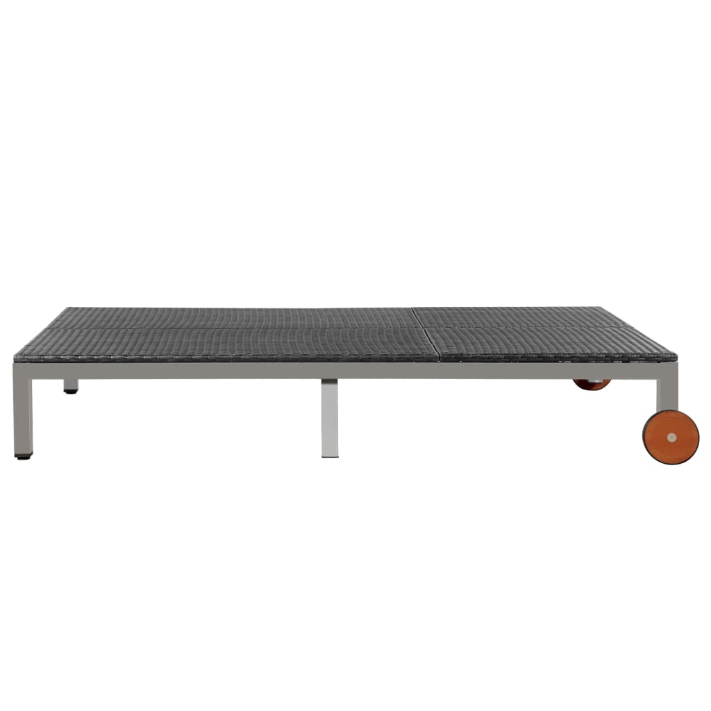 Doppel-Sonnenliege mit Rollen Poly Rattan Schwarz