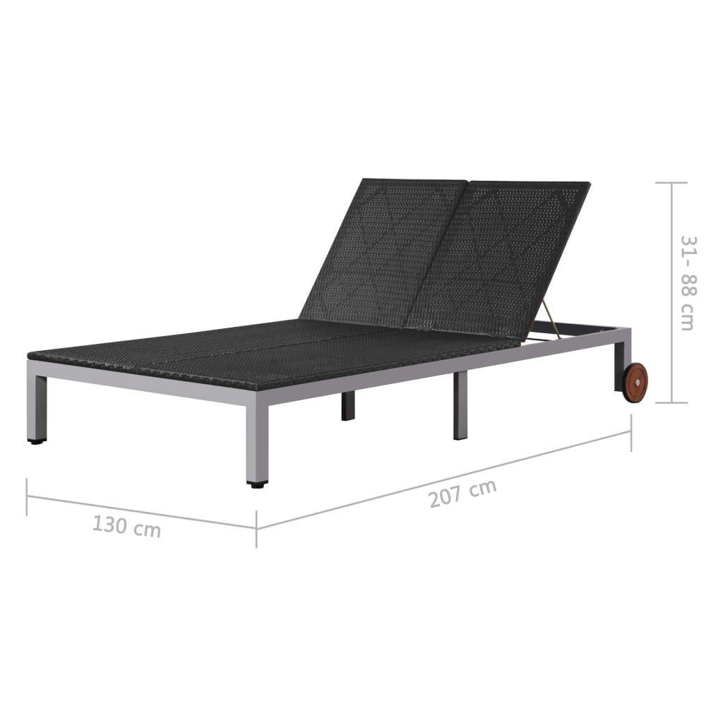 Doppel-Sonnenliege mit Rollen Poly Rattan Schwarz