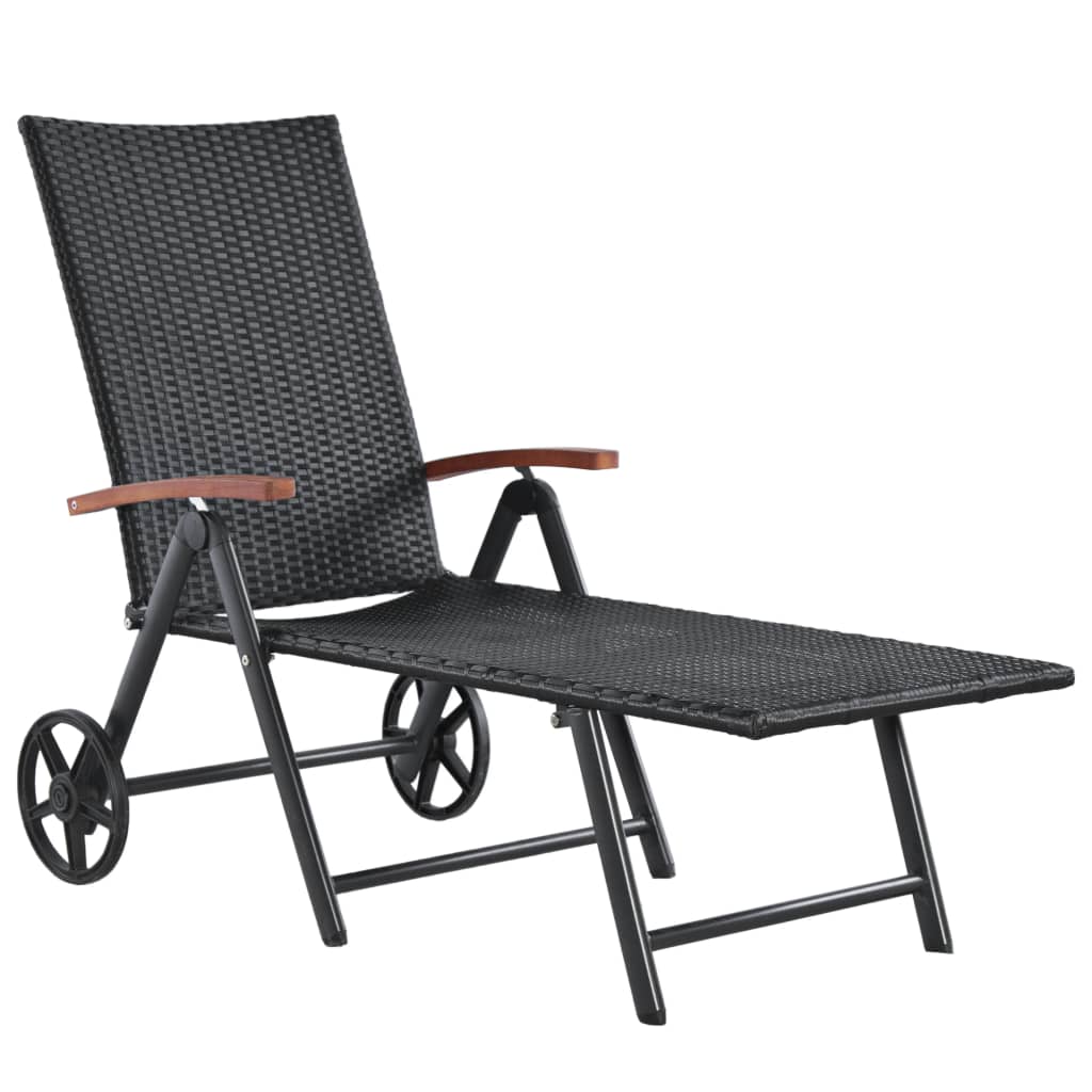 Sonnenliege mit Rädern Poly Rattan Schwarz