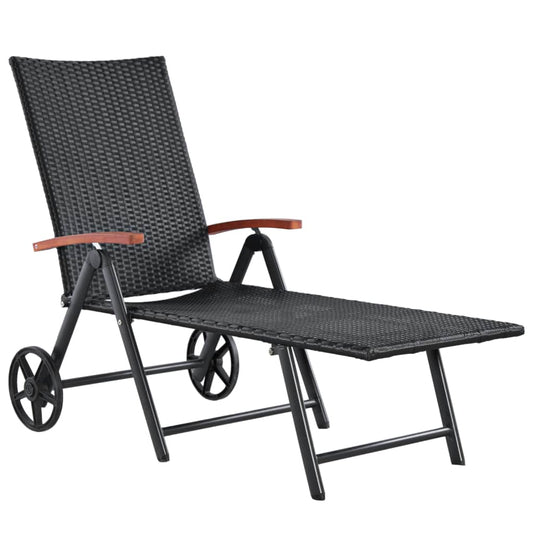 Sonnenliege mit Rädern Poly Rattan Schwarz