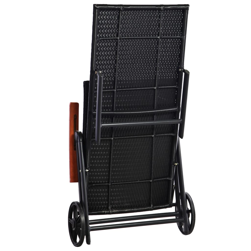 Sonnenliege mit Rädern Poly Rattan Schwarz