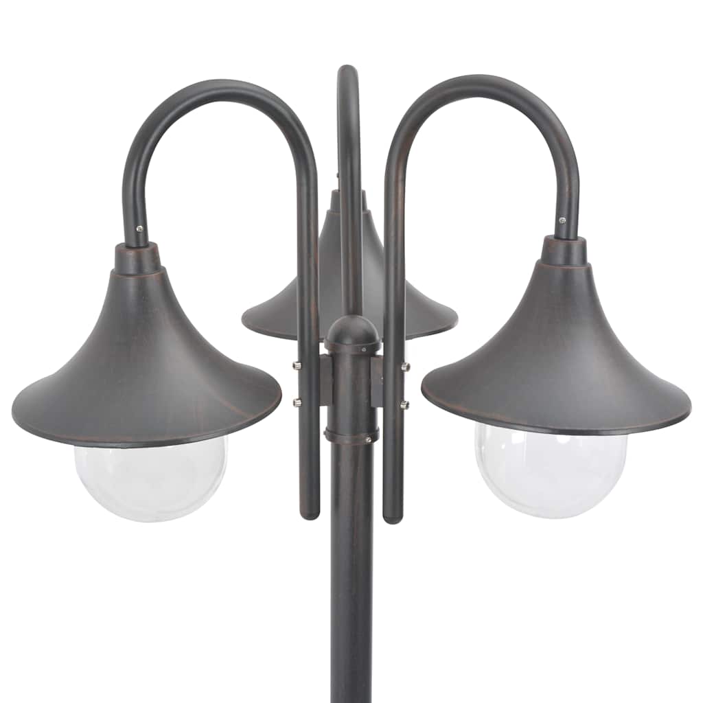 Garten-Pollerleuchte E27 220 cm Aluminium 3-Laterne Bronze