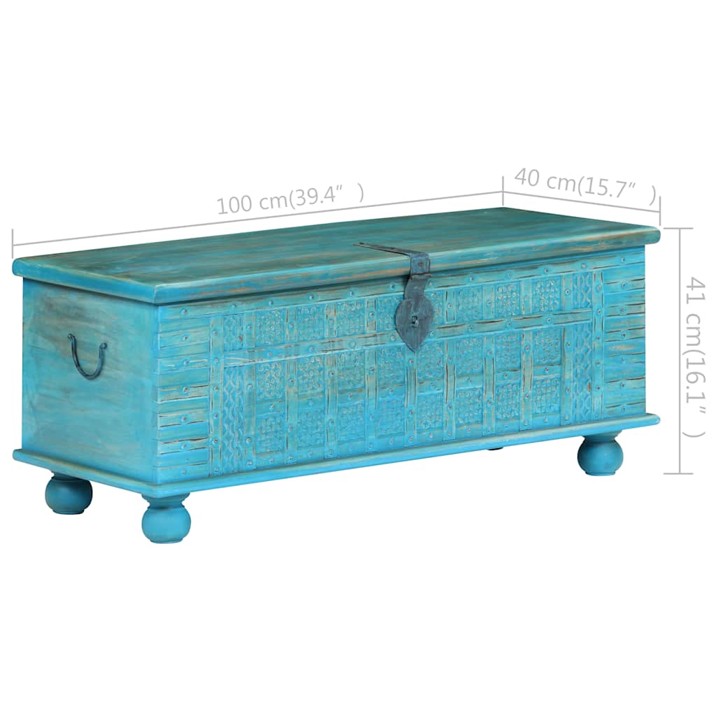Aufbewahrungstruhe Massivholz Mango Blau 100x40x41 cm