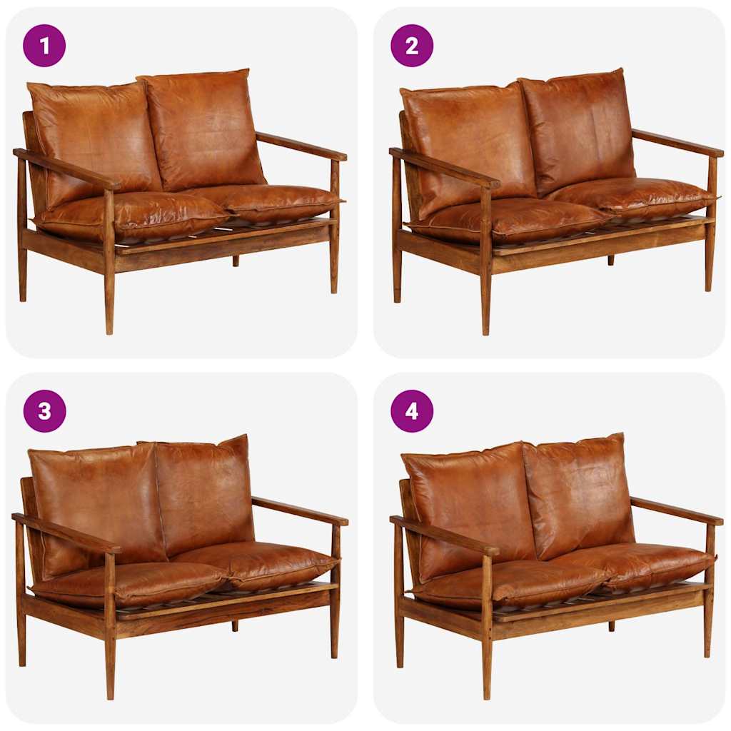 2-Sitzer-Sofa Echtleder Akazienholz Braun
